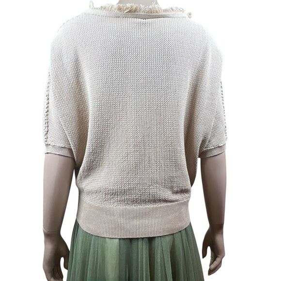 NWT Kobi Halperin Tan Open Stitch Fringe Pullover Sweater Top S - Picture 5 of 11